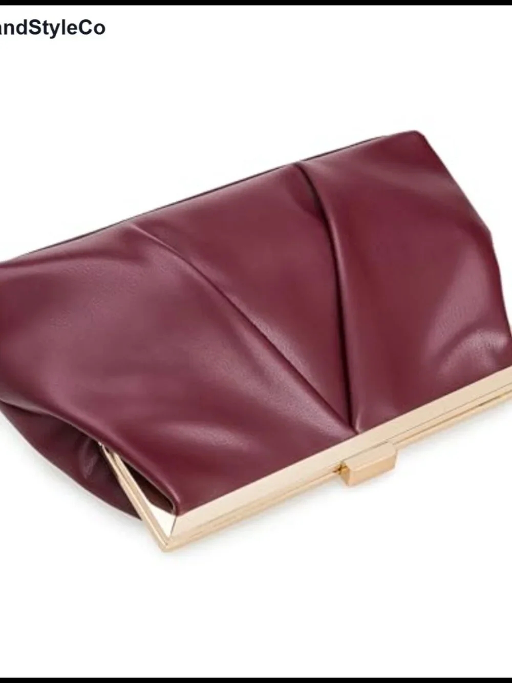 Faux Leather Clutch Purse Ruched PU Metal Frame Formal Evening Bag with Pearl